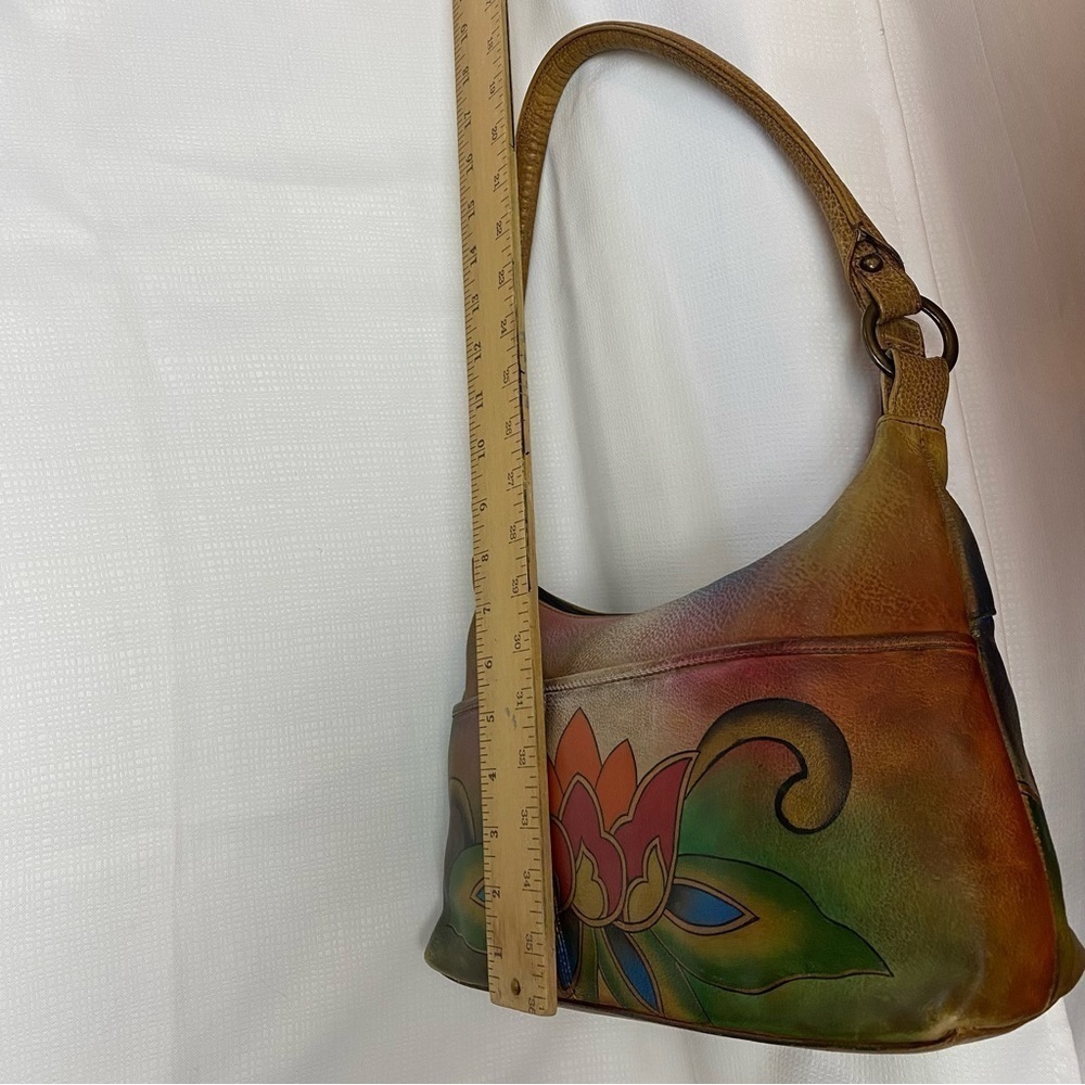 Anuschka Gorgeous Hand Painted Medium Zip Top Genuine Brown Leather Hobo Bag - Picture 9 of 15